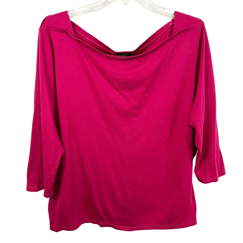 Talbots Plus Size 3X Top Hot Pink Supima Cotton Boatneck Solid Barbie 1244